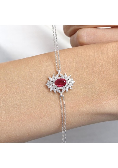 Effective Diamond Venedik Dansı Sentetik Yakut Taşlı Gümüş Bileklik