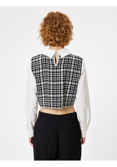 Koton Crop Bluz Gömlek Yaka Uzun Kollu Tüvit Kumaş Detaylı Slim Fit Siyah Ekose 5wal60002ıw Koton Crop Bluz Gömlek Yaka Uzun Kollu Tüvit Kumaş Detaylı Slim Fit Siyah Ekose 5wal60002ıw
