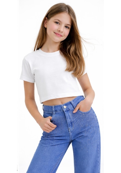 Irem Kız Çocuk Cep Üzeri Salaş Taş Baskılı Bol Paça Model Paçası Püskül Detaylı Mavi Renk Kot Pantolon Mavi Irem Kız Çocuk Cep Üzeri Salaş Taş Baskılı Bol Paça Model Paçası Püskül Detaylı Mavi Renk Kot Pantolon Mavi