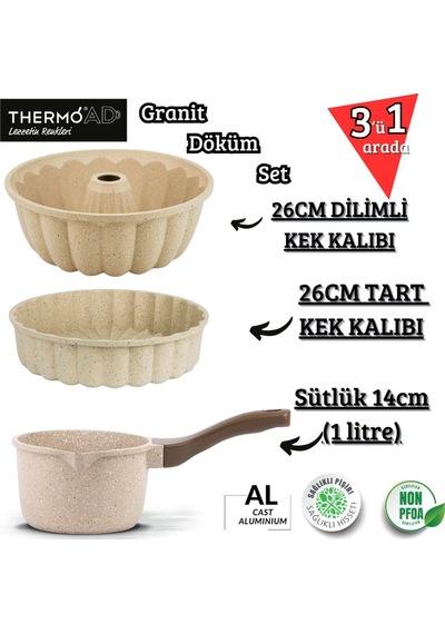 Thermoad 3'lü Vizon Set (Sosluk&Sütlük-Tart Kalıbı-Kek Kalıbı)