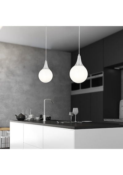 Damla Tekli Krom Beyaz Camlı 2Li Modern Sarkıt Mutfak Salon Avize  Seti