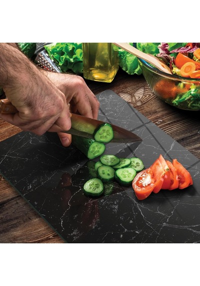 Cam Kesme Tahtası Panosu 25 X 35 Kırılmaya Isıya Çizilmeye Dayanıklı Doğal Kesme Tablası Siyah Mermer Design