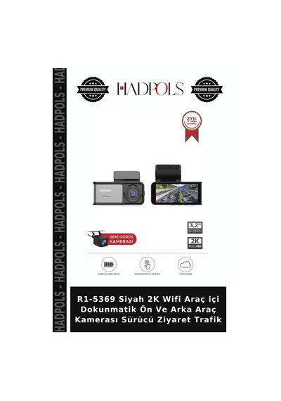 R1-5369 Siyah 2k Wifi Araç İçi Dokunmatik Ön Ve Arka Araç Kamerası Sürücü Ziyaret Trafik