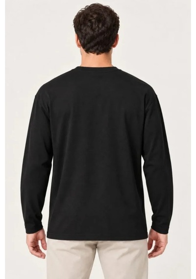 Butik İstanbul Erkek Modal Yumuşak Dokulu Bisiklet Yaka Uzun Kollu Tişört Sweatshirt - Siyah
