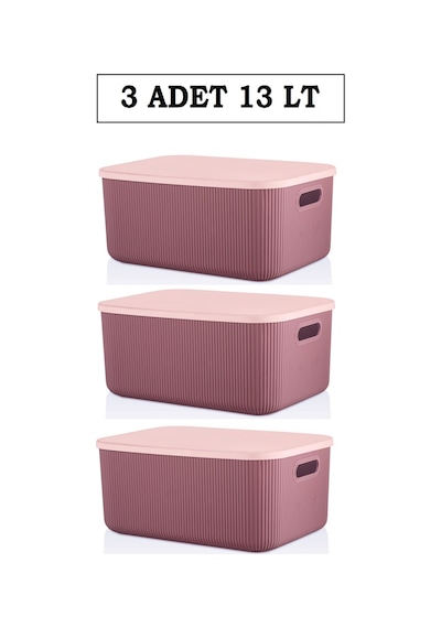 Bayev 3 Adet Storage 13 Lt Mor, Çok Amaçlı Dolap Içi Düzenleyici Kapaklı Kutu Mor