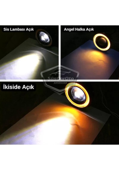 Ford Focus 3 2011-2014 Uyumlu Mercekli Angel Sis Farı Metal 76 Mm Sarı Halkalı Gündüz Farı Angel Eyes 2 Adet 01