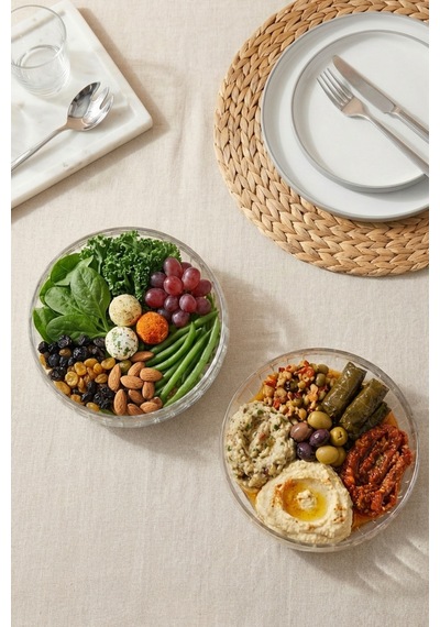 Selen Concept El Yapımı Büyük Boy Cam Salata Kasesi 2'li Set Şeffaf