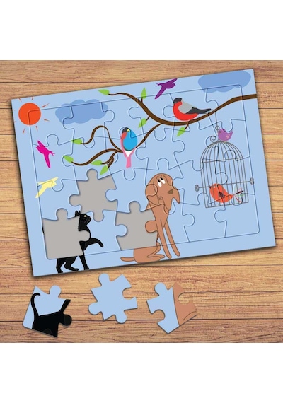 Kedi, Kuş Ve Köpek Çocuklara Özel Puzzle Yapboz Tablo-081
