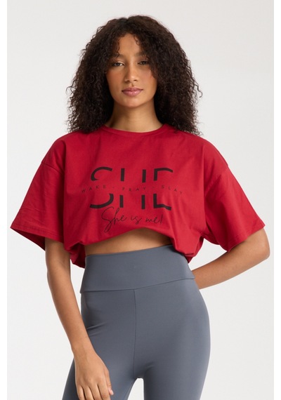 Kırmızı She Yazılı T-shirt Kırmızı