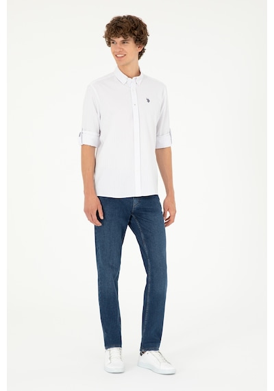 U.S. Polo Assn. Erkek Lila Çizgili Beyaz Gömlek 50288675-VR034 U.S. Polo Assn. Erkek Lila Çizgili Beyaz Gömlek 50288675-VR034