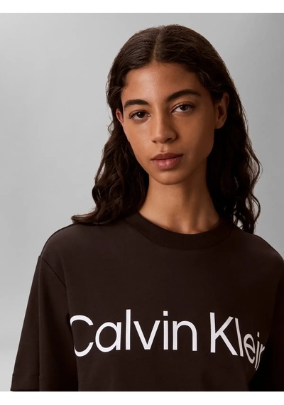 Calvin Klein A-ss Boxy Logo Graph, Ub1 Siyah Kadın T-shirt