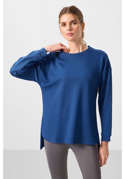 Tommylıfe Parlament Yumuşak Dokulu O Yaka Rahat Form Kadın Tunik Sweatshirt - 97305 Mavi