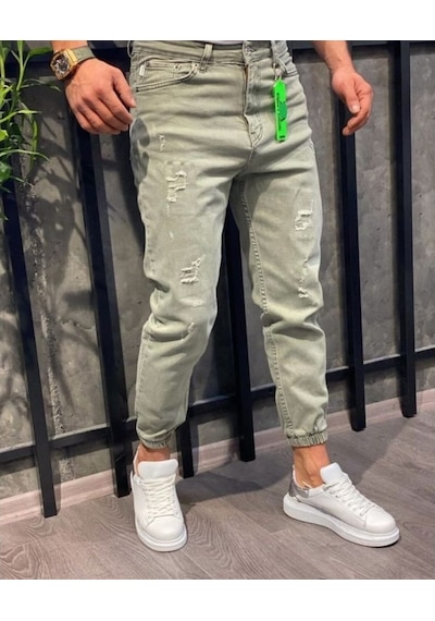 Erkek Paçası Lastikli Boyfriend Kot Jogger Pantolon (491077987)