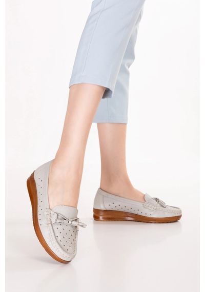 Gondol Kadın Hakiki Deri Rahat Yazlık Delikli Günlük Ayakkabı Pyt.1300 Gri