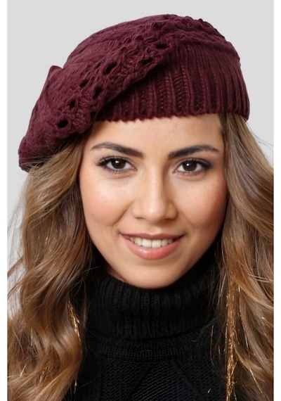 Tezzgelsin Kadın Tek Kat Örgü Ressam Bere Bordo