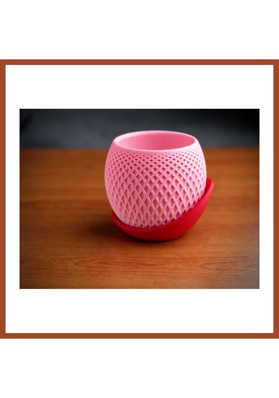 Bezos 3d Baskı Küre Saksı - Kafes Dokulu İki Parçalı Dekoratif Saksı - Pembe-kırmızı Pro Standart