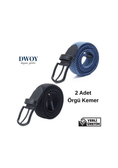 Dwoy Elastik Örgü Kemer 2'li Set-778 Mavi