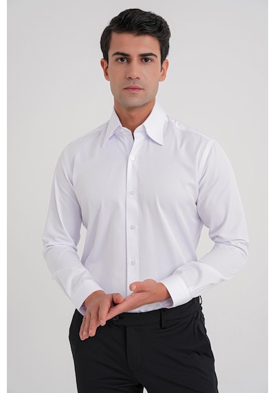 Efor G 565 Slim Fit Dik Yaka Pamuk Saten Uzun Kol Klasik Beyaz Gömlek Beyaz