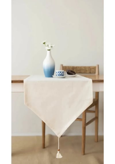 Rosehan Üçgen Uçlu Organik Ham Keten Runner 40 X 150 Cm