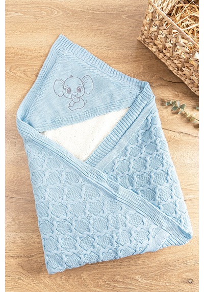Fil Figürlü Içi Peluş Triko Bebek Battaniye Bebek Kundak Çok Renkli