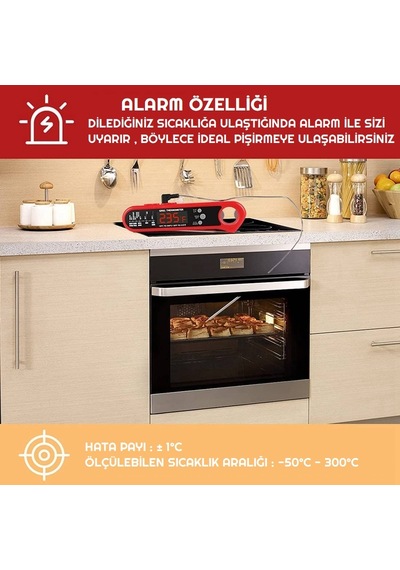 3 Farklı Problu Alarmlı Paslanmaz Çelik Dijital Termometre