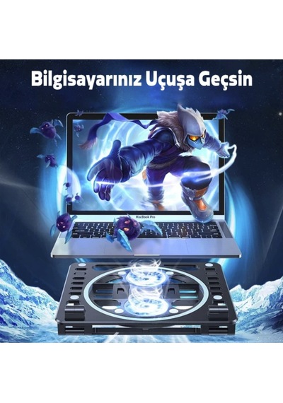 Çift Fanlı Turbo Notebook Soğutucu 2 Fanlı Yükseklik Ayarlı Soğutuculu Stand Yükseltici