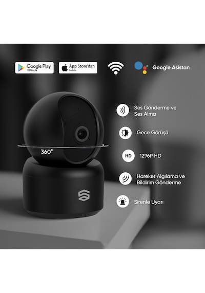 Şımart 360° Wi-Fi 1296P 2K Akıllı Kamera