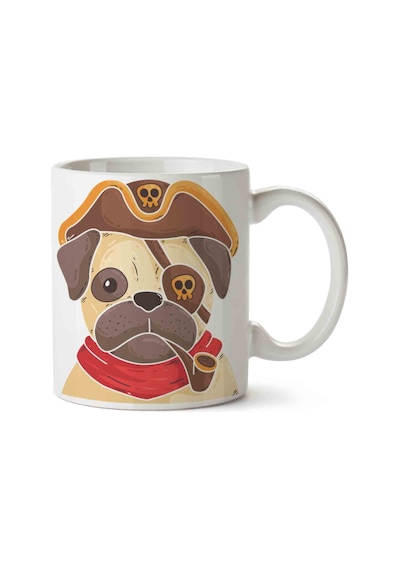 Pug Köpek Korsan İki Tarafı Baskılı Kupa Bardak.jpg