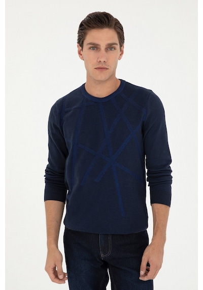 U.s. Polo Assn. Erkek Uzun Kol Geometrik Desen Kazak - Minimalist Tarz Lacivert