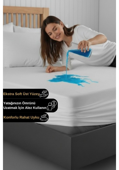 Micro Fitted Su Ve Sıvı Geçirmez Yatak Koruyucu Alez Çarşaf Full Kenar Lastikli Tek Çift Kişilik Beyaz