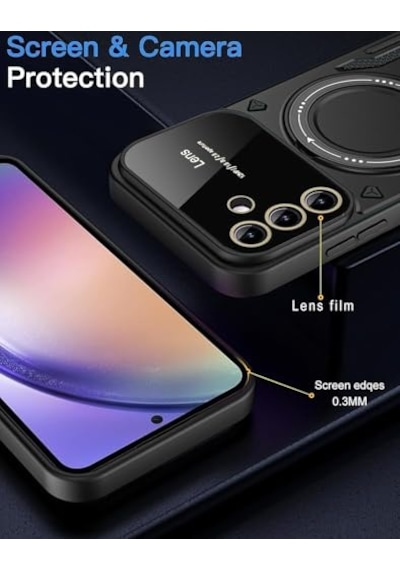 Galaxy S25 Uyumlu 360 Rotatable Manyetik Standlı Şeffaf Telefon Kılıfı Diğer