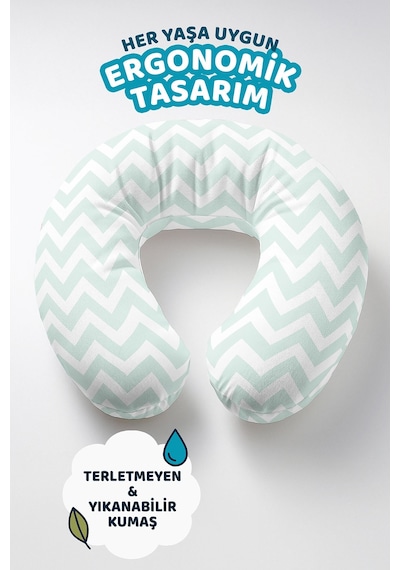 Zigzag Mint Desenli Pamuklu Boyun Yastığı - Modern Pastel Yeşil Beyaz Yumuşak Seyahat Yastığı Soft Kumlu Kireçtaşı