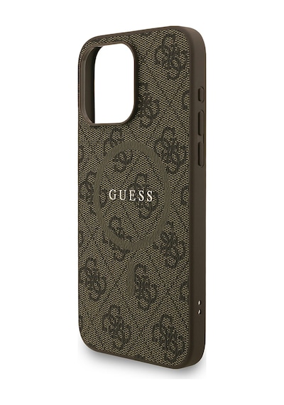 Apple iPhone 15 Pro Max Uyumlu Kılıf Guess Lisanslı M safe Bilek Askı İpli Yazı Logolu Kapak Kahve