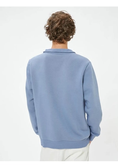 Koton Yarım Fermuarlı Yaka Sweatshirt Uzun Kollu Pamuk Karışımlı Mavi 5wam70002mk Mavi