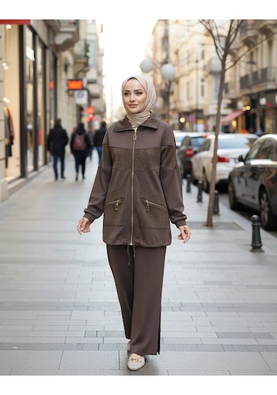 Nuss 1089 Çep Detayli Pantolonlu Takım - Kahve