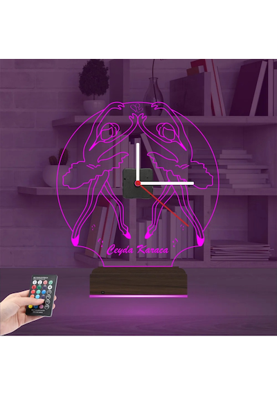 Luvivia Balerin Bale Kişiye Özel Saatli 3d Lamba - Masa Gece Lambası Şeffaf