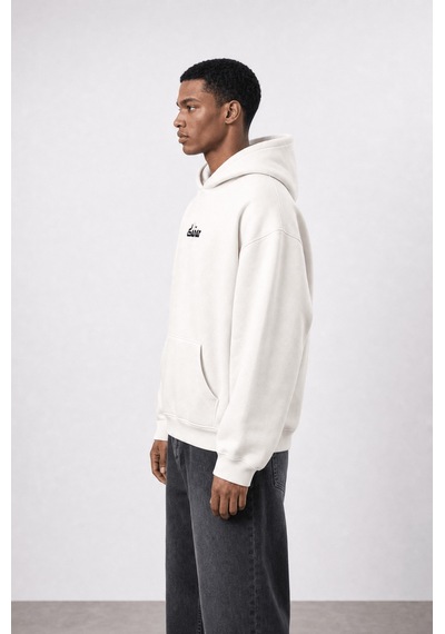 Respire Erkek Sonar Nakışlı Oversize Hoodie Ekru