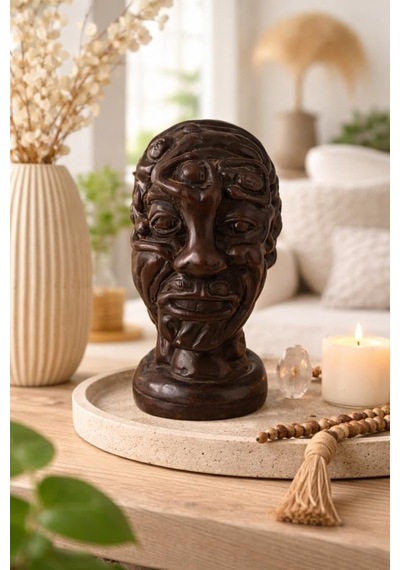 Dekoratif Otantik Büst Heykel Modern Salon Ofis Masa Üstü Biblo Vintage Ahşap Görünümlü Dekor 14,5 Cm Diğer