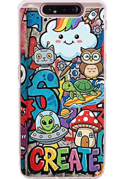 Samsung Galaxy A80 İle Uyumlu Grafiti Create Art Tasarımlı Şeffaf Silikon Kılıf Şeffaf