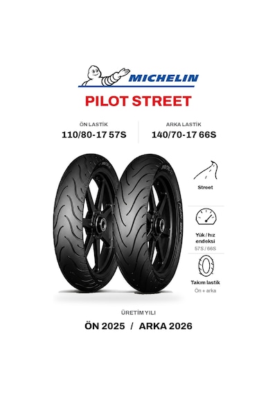 Michelin Pilot Street 110/80-17 57s - 140/70-17 66s Ön Arka Motosiklet Lastik Takımı