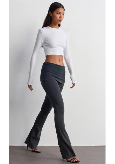 Seeh Ekru Bisiklet Yaka Uzun Kollu Kadın Top Body Sh216