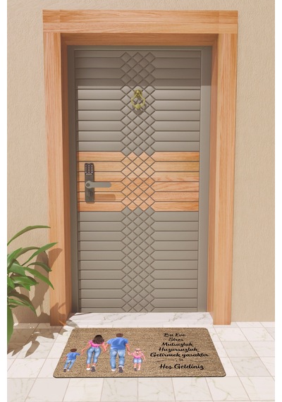 Rugmood Modern Dijtal Baskı Aile Temalı Stres Yasak Dış Kapı Önü Paspası Çok Renkli