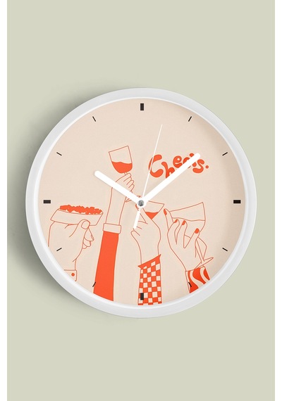 Cheers - Şerefe - Kokteyl Tasarım Modern Duvar Saati - 30cm - Önü Camlı Beyaz Kasa Beyaz