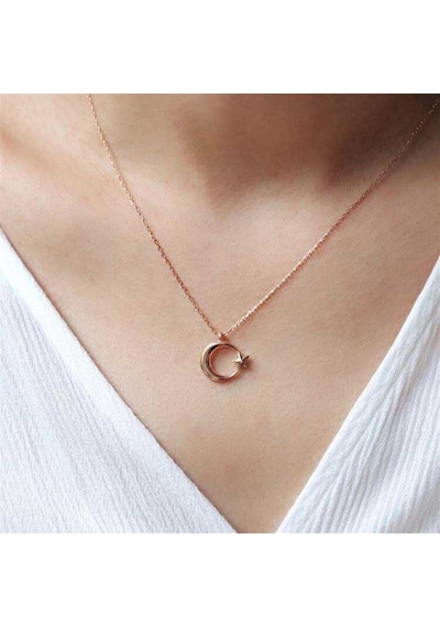 Minimal Ay Yıldız 925 Ayar Gümüş Kolye-1868