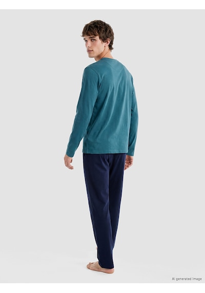 Lc Waikiki Lc Waıkıkı Petrol Regular Fit Teddy Baskılı Erkek Pijama Takımı