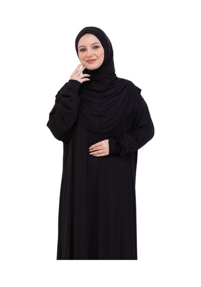 Modish Group Tek Parça Namaz Elbisesi Seti, Viskon Yumuşak Tesettür Abaya, Rahat Hazır Şal Başörtüsü Takım Siyah