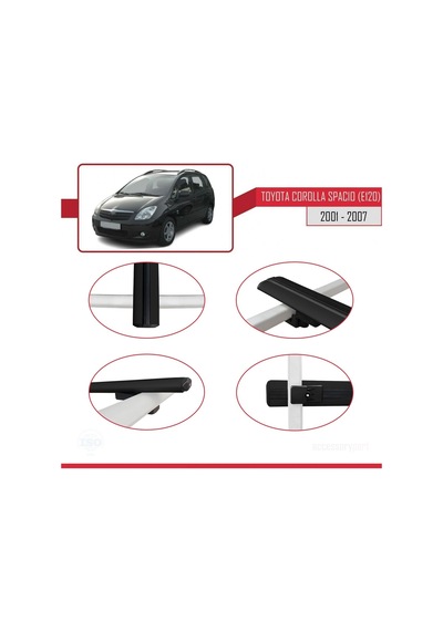 Toyota Corolla Spacio E120 2001-2007 Arası İle Uyumlu Basic Model Ara Atkı Tavan Barı Siyah 3 Adet