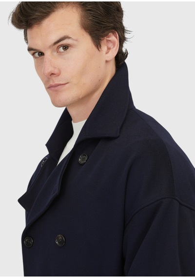 Ramsey Lacivert Oversize Fit Kruvaze Yaka Dokuma Palto