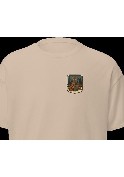 Wildstyle Tilki Renkli Vintage Yaban Hayat Doğa Orman Rozet Baskılı Unisex Bisiklet Yaka Pamuklu Tişört Camel