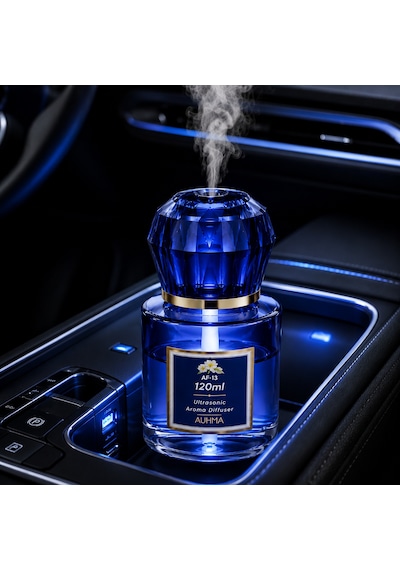 Auhma Af-13 120ml Şarjlı Ultrasonik Araç Koku Difüzörü Mavi Ambiyans Işıklı Blue Tea Esans Aroma Yayıcı